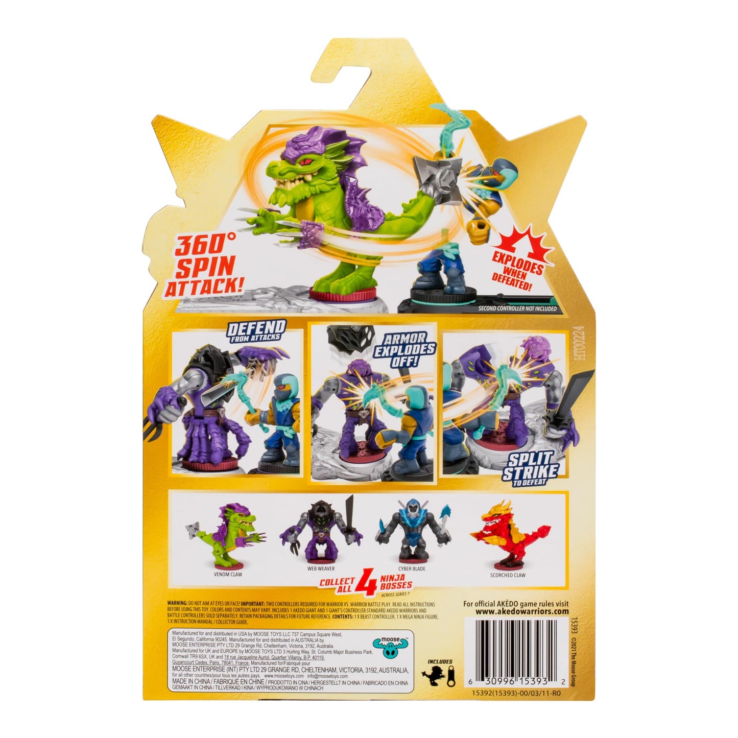 Legends of Akedo Ninja Bosses, Scorched Claw, 3" Tall Battling Action Figure with 360? Tail Whip and Claw Attack Spin Action, Double Defense Armor