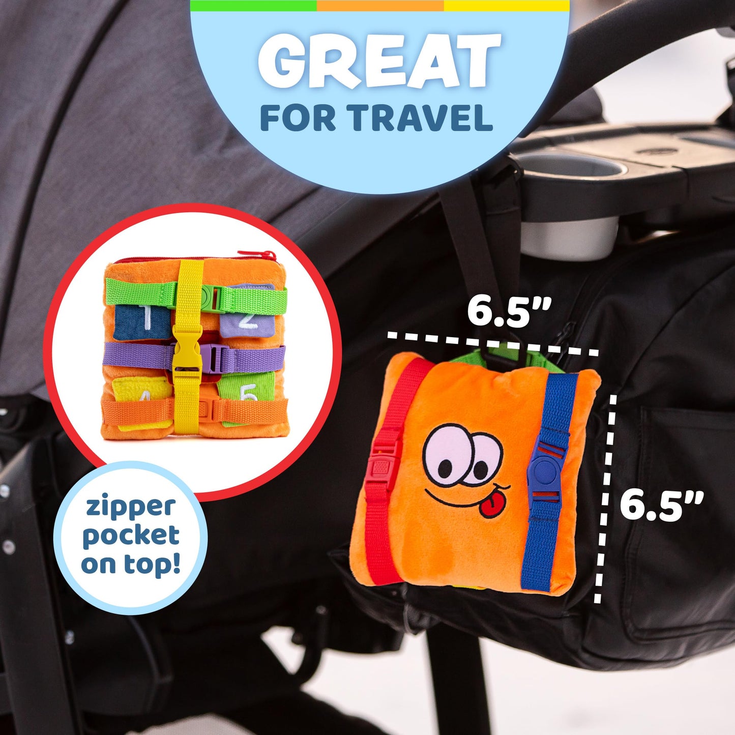 Buckle Toys - Bizzy Square - Learning Activity Toy - Develop Motor Skills and Problem Solving - Easy Travel Toy - Occupational Therapy Toy