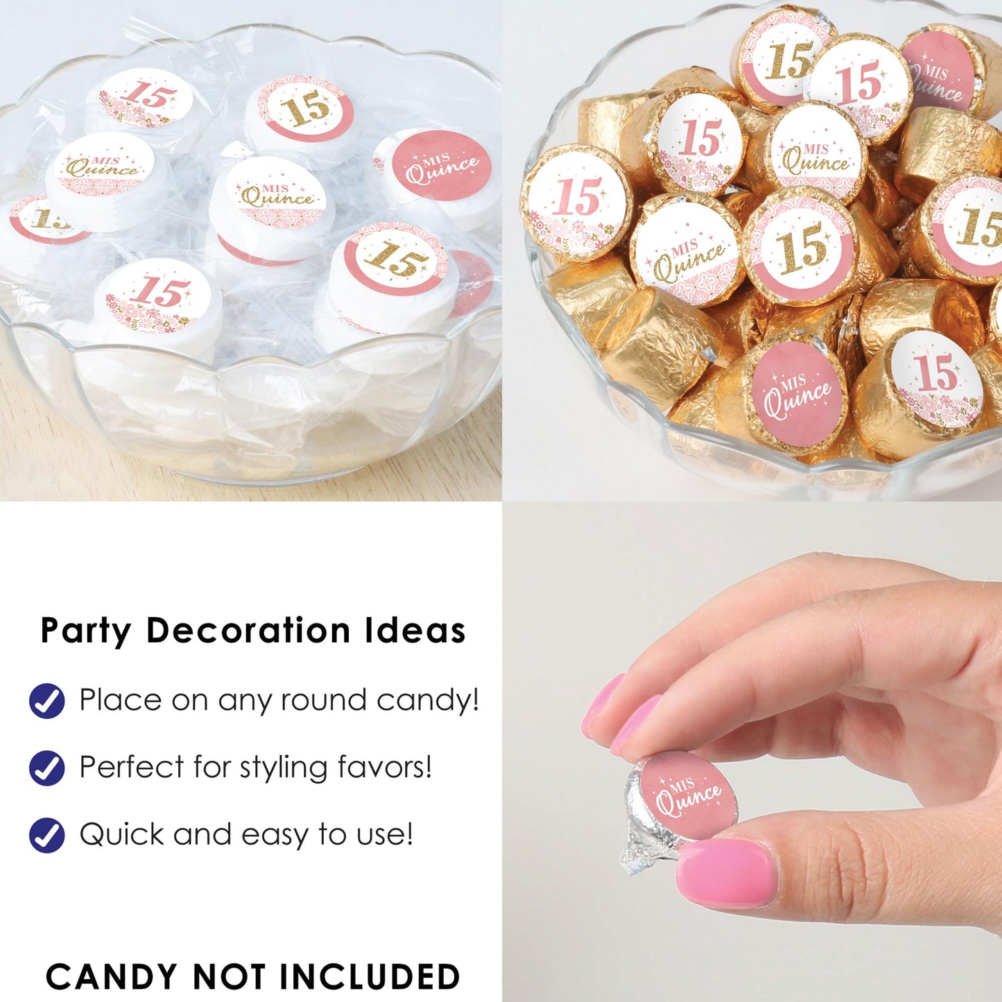Big Dot of Happiness Mis Quince Anos - Quinceanera Sweet 15 Birthday Party Small Round Candy Stickers - Party Favor Labels - 324 Count