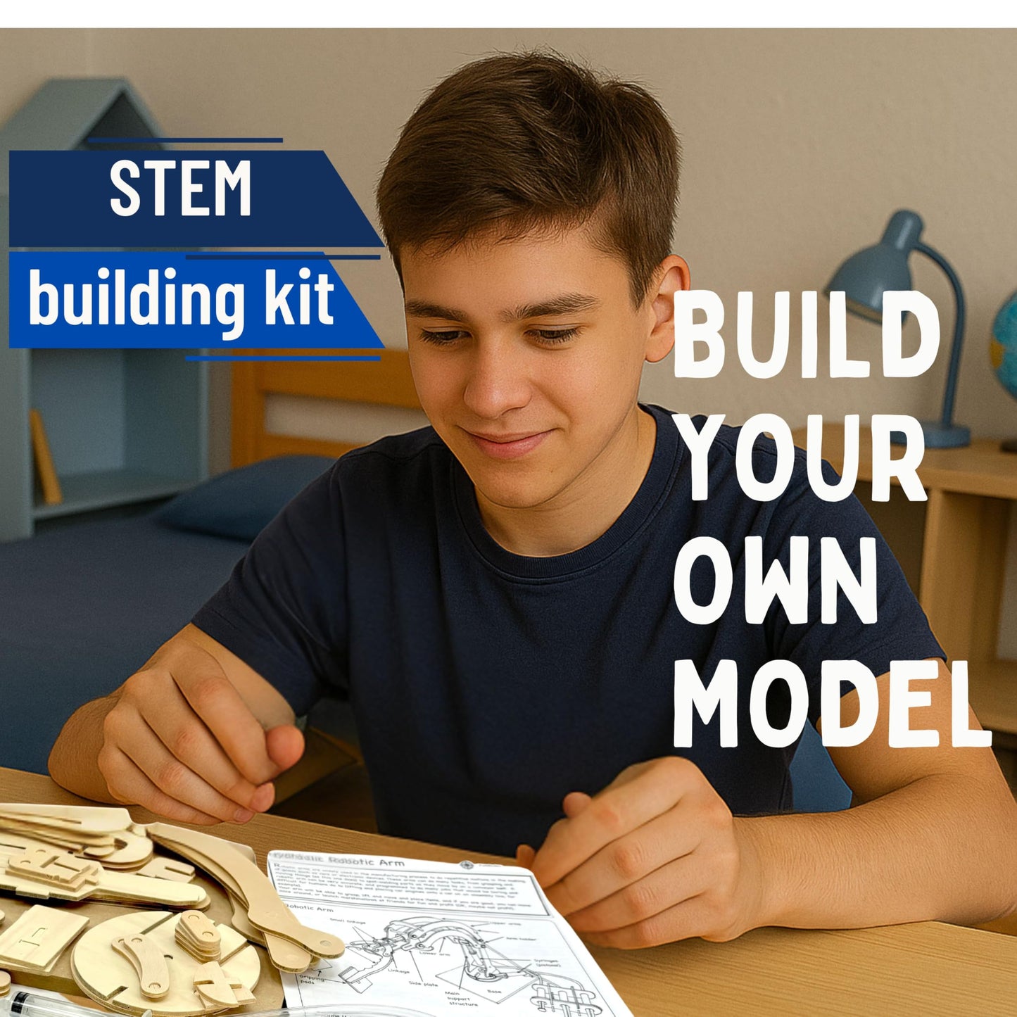 PATHFINDERS STEM Kit - Hydraulic Robotic Arm | Wooden Building Kit for Kids Ages 8-12 | Mechanical Engineering Toy | Hands-On STEM Project for Boys