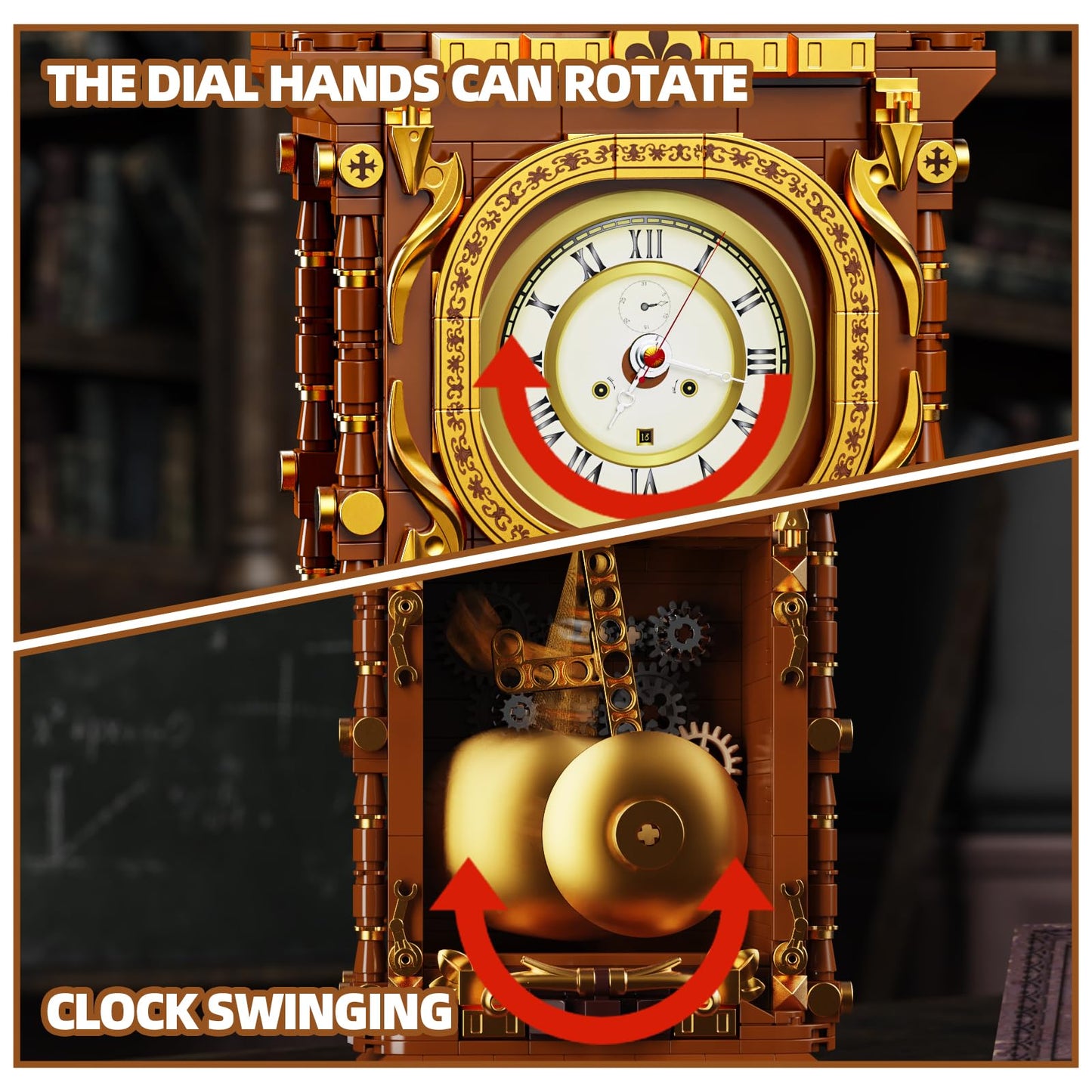 HJPLPXH Retro Pendulum Clock Building Block Set,A Toy with Real Clock Function and Linked Mechanical Pendulum,Better Gift for Adults Teens Kids