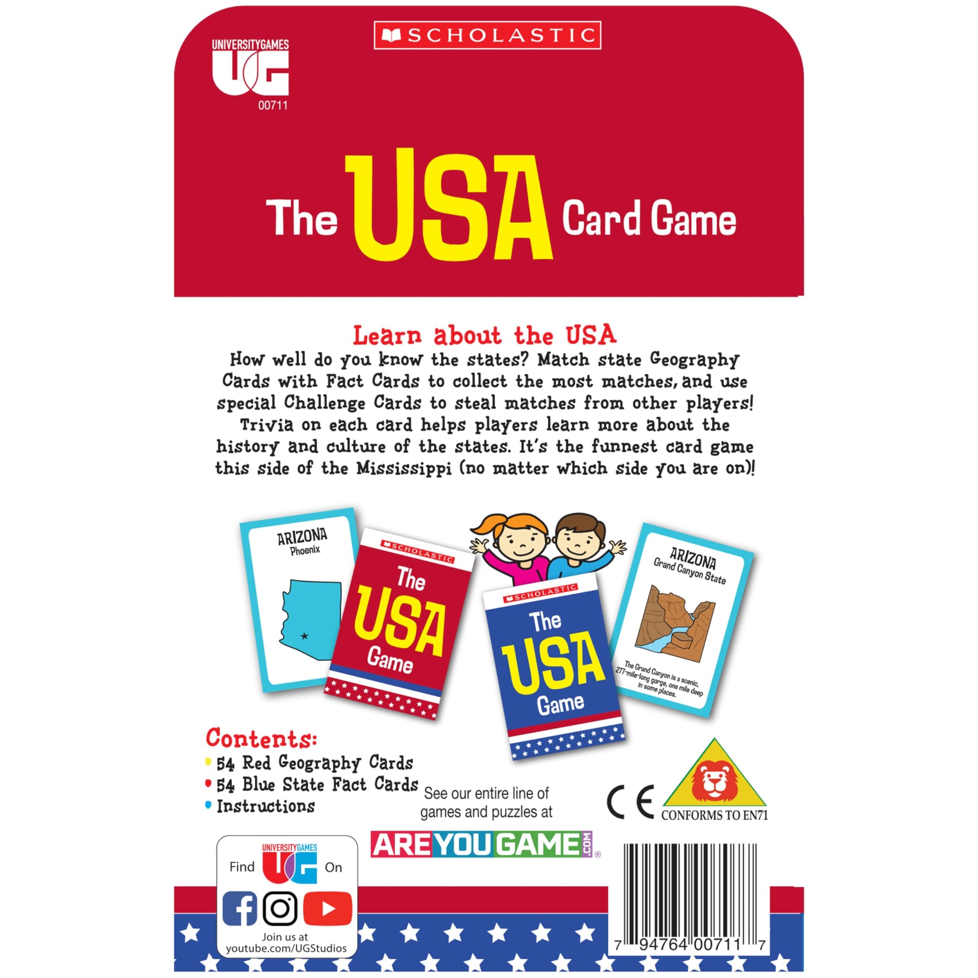 University Games, Scholastic USA Travel Card Game, Learn State Capitals and Historic Facts, Great Geography Challenge Card Game for Kids Ages 6 and Up