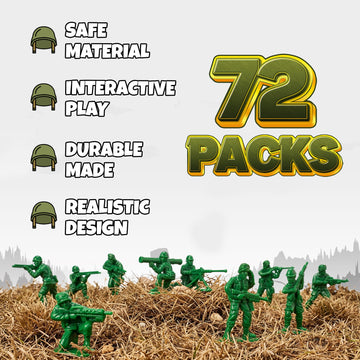 KiddieLoot Green Army Men Toy Soldiers (72 Pack) - Classic Military Action Figures for Kids - Plastic Army Toys Set for Battle Play, Party Favors