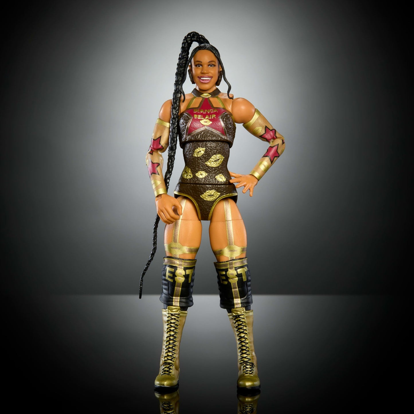 Mattel WWE Elite Collection Action Figure & Accessories, Premium Live Event Bianca Belair Set, Wrestlemania with Howard Finkel Build-A-Figure Parts