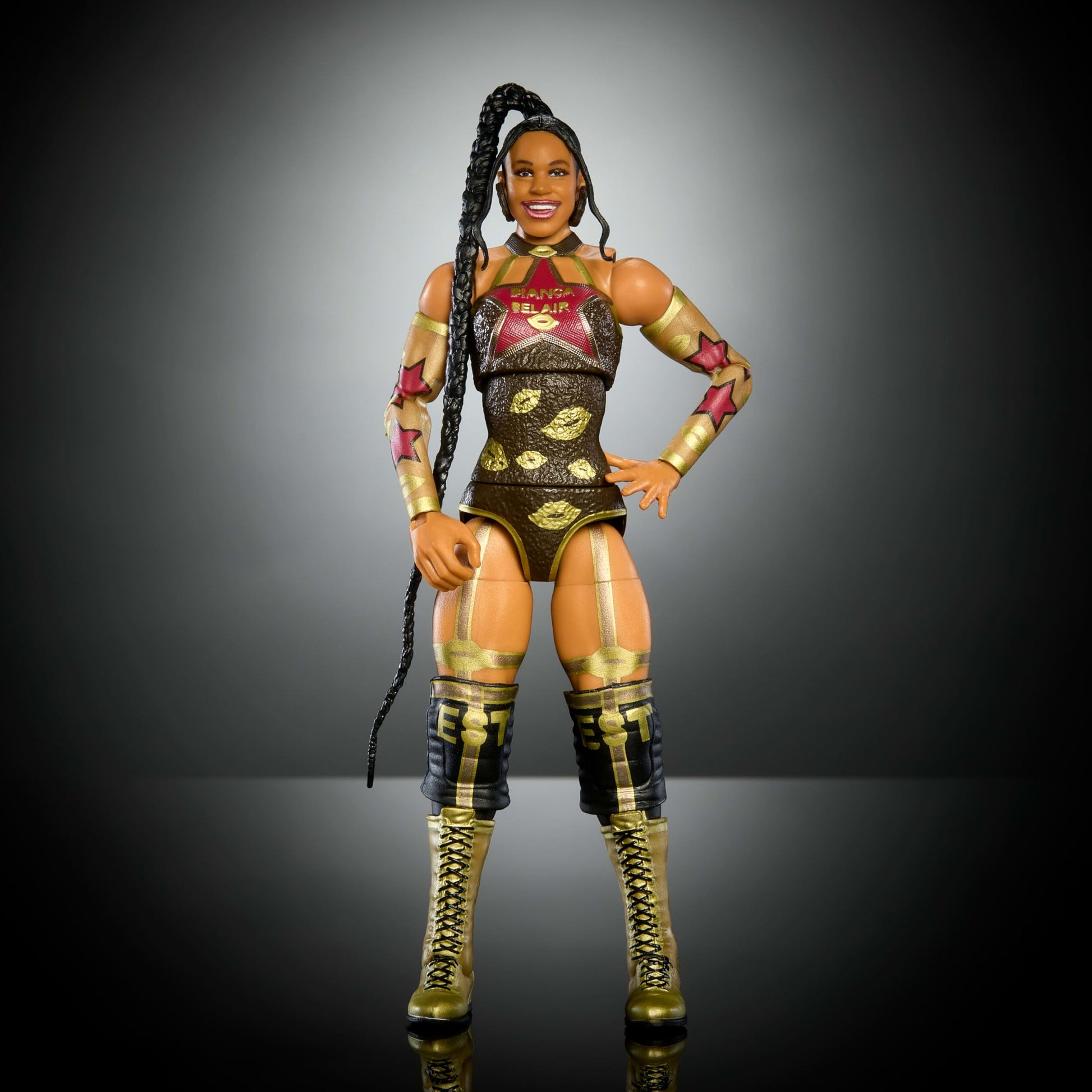 Mattel WWE Elite Collection Action Figure & Accessories, Premium Live Event Bianca Belair Set, Wrestlemania with Howard Finkel Build-A-Figure Parts