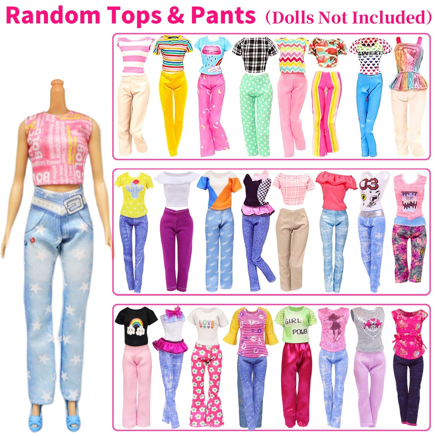 Ecore Fun 39 Pcs Doll Clothes and Accessories 3 Fashion Dresses 10 Slip Dresses 3 Tops 3 Pants 10 Necklaces 10 Shoes Fashion Casual Outfits Perfect