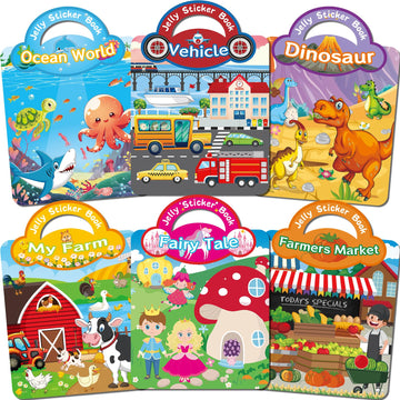 Kalysky 6Pack Reusable Sticker Books for Toddlers 1-3 2-4, Jelly Sticker Books for Kids, Cute Sticker Books for Toddlers 2-4 Years, Sticker Activity
