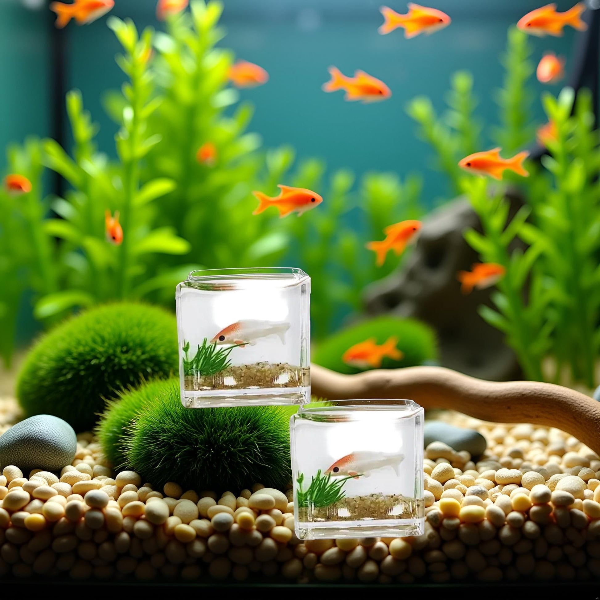 2Pcs White Goldfish Charm of A Mini Tank with This 1:12 Scale Miniature Accessory Square Fish Tank Realistic Glass Decor for Dollhouse Display