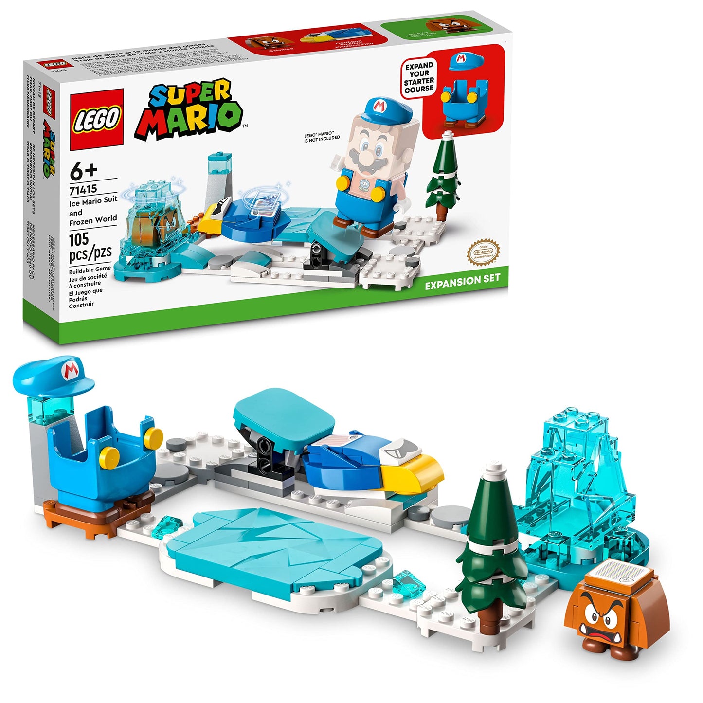 LEGO Super Mario Ice Mario Suit and Frozen World Expansion Set 71415, Collectible Buildable Game with Figure Costume Plus Cooligan and Goomba Enemy