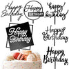 Apluselection 6 Pcs Black Happy Birthday Cake Toppers, 5" x 6.5" Acrylic Cake Decoration for Birthday Party