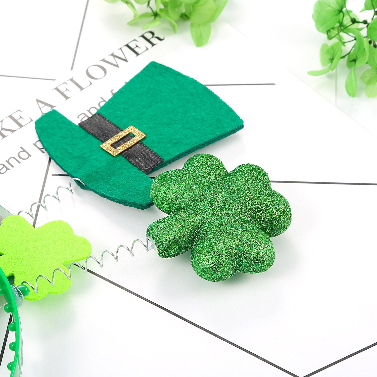 Bememo 8 Pieces St. Patrick's Day Headband Shamrock Clover and Hat Head Boppers