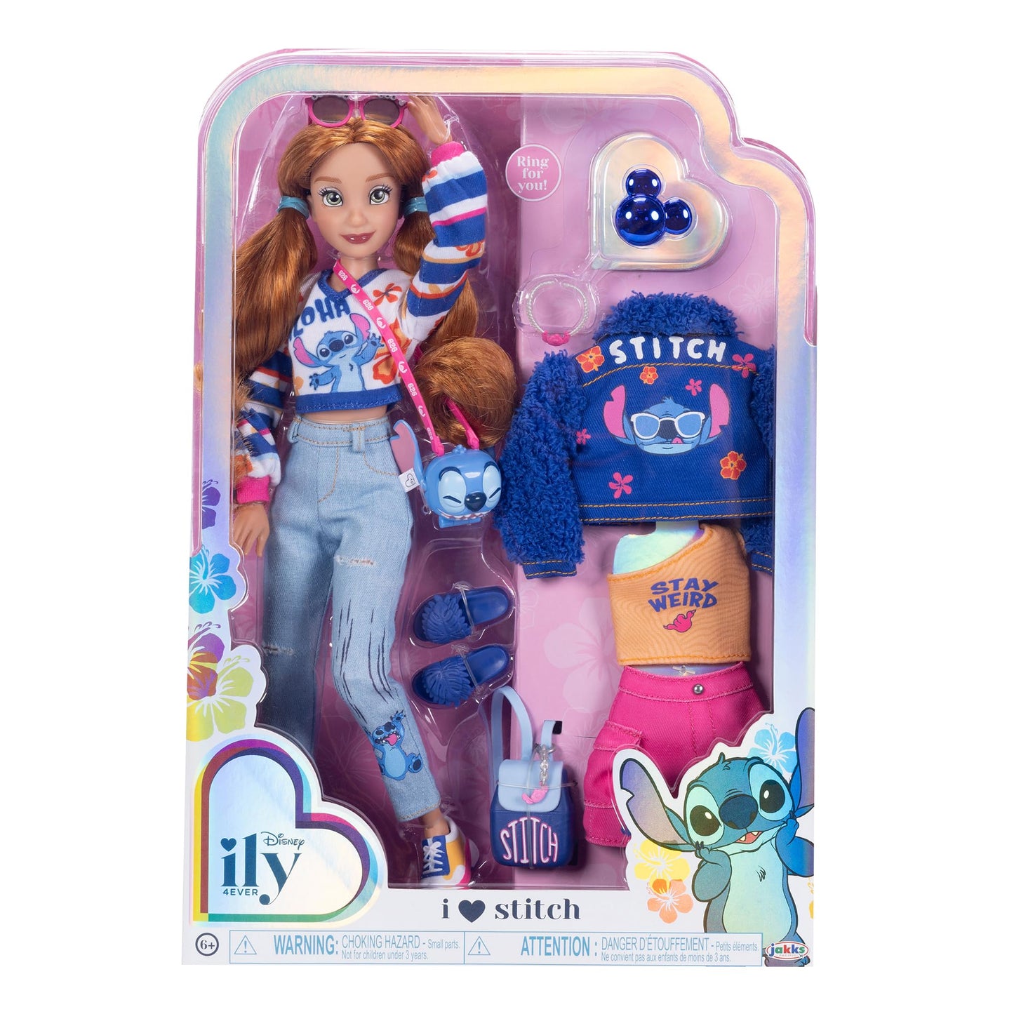 Disney ILY 4EVER Fashion Dolls Red Hair Stitch 11.5" Tall with 13 Points of Articulation, Two Complete Mix-and-Match Outfits and Mickey Ring for You!