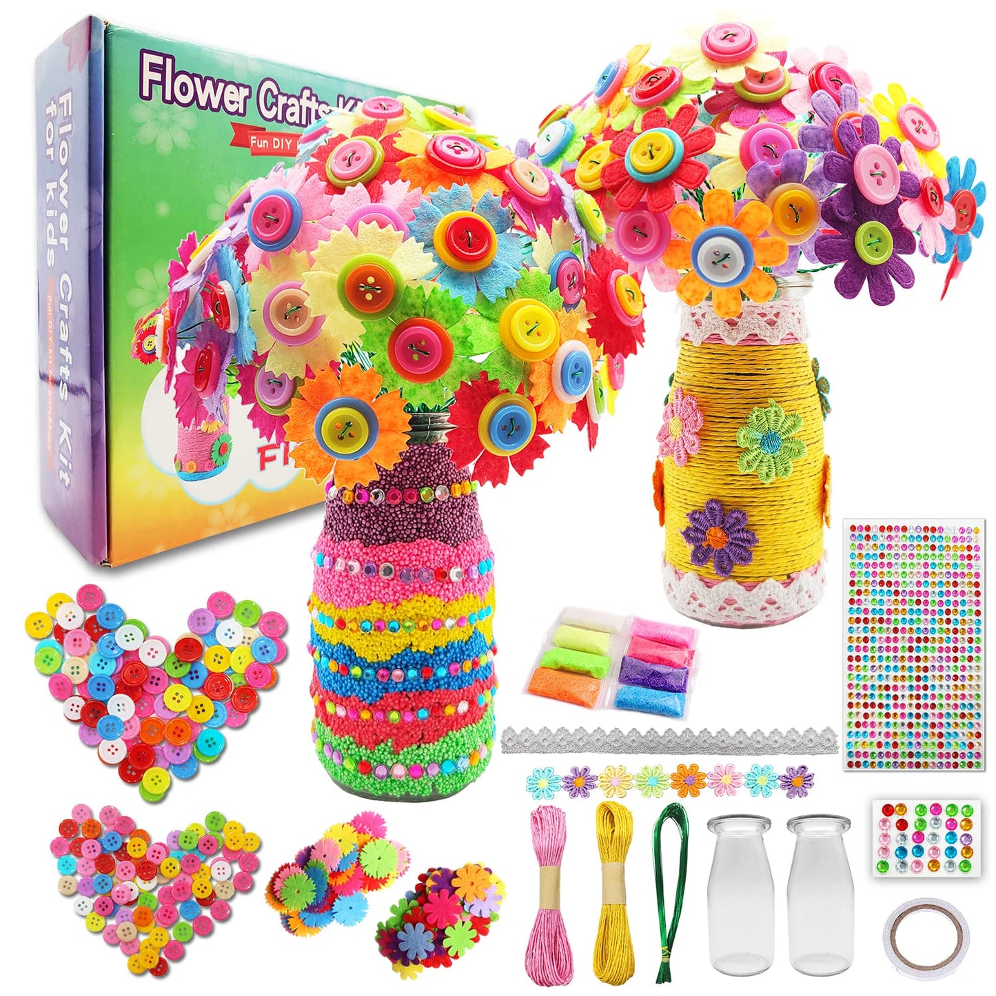 7july Crafts for Girls Ages 6-10 Make Your Own Flower Bouquet with Buttons and Felt Flowers, Vase Art and Craft for Children - DIY Activity Christmas