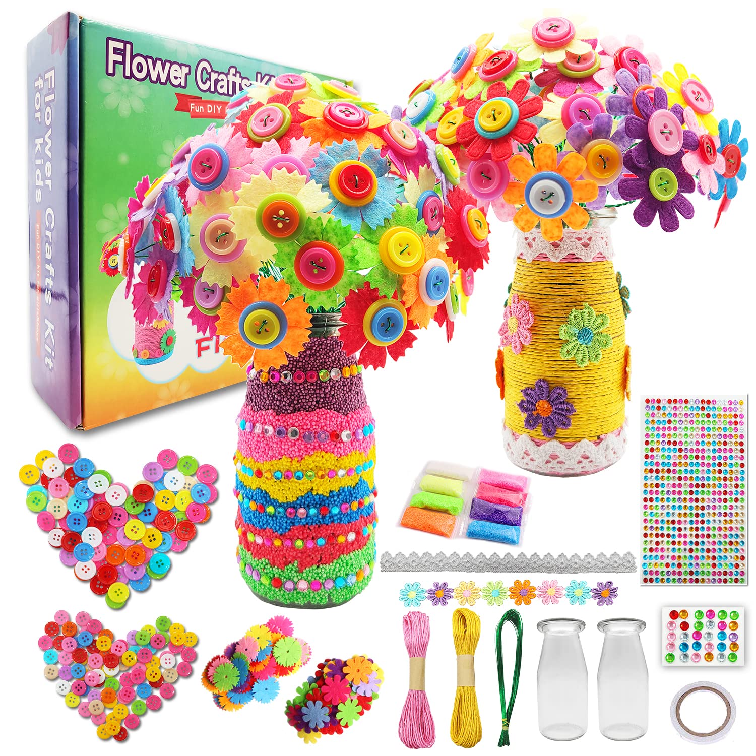 7july Crafts for Girls Ages 6-10 Make Your Own Flower Bouquet with Buttons and Felt Flowers, Vase Art and Craft for Children - DIY Activity Christmas
