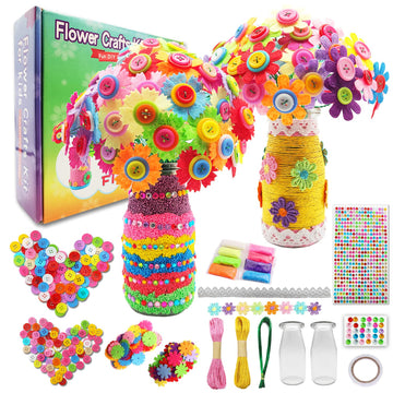 7july Crafts for Girls Ages 6-10 Make Your Own Flower Bouquet with Buttons and Felt Flowers, Vase Art and Craft for Children - DIY Activity Christmas