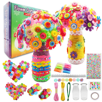 7july Crafts for Girls Ages 6-10 Make Your Own Flower Bouquet with Buttons and Felt Flowers, Vase Art and Craft for Children - DIY Activity Christmas