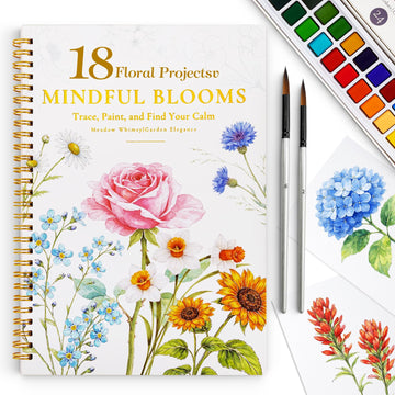 Watercolor Workbook for Beginners,18 Floral Water Coloring Book,Relaxing & Easy to Paint Water Coloring Book with 24 Colors-Perfect for Gifting