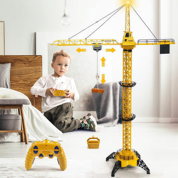 Mini Tudou 6 Channel Infinite Rotation Remote Control Tower Crane Toy 50.4 inch 2.4GHz RC Construction Toy Lift Model with Tower Light & Sound