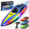 RC Boat with 7-Mode Colorful LED Lights,10 Inch Remote Control Boat,15KM/H High Speed,2.4GHz,3 Speed Modes,2 Rechargeable Batteries,Auto Flip