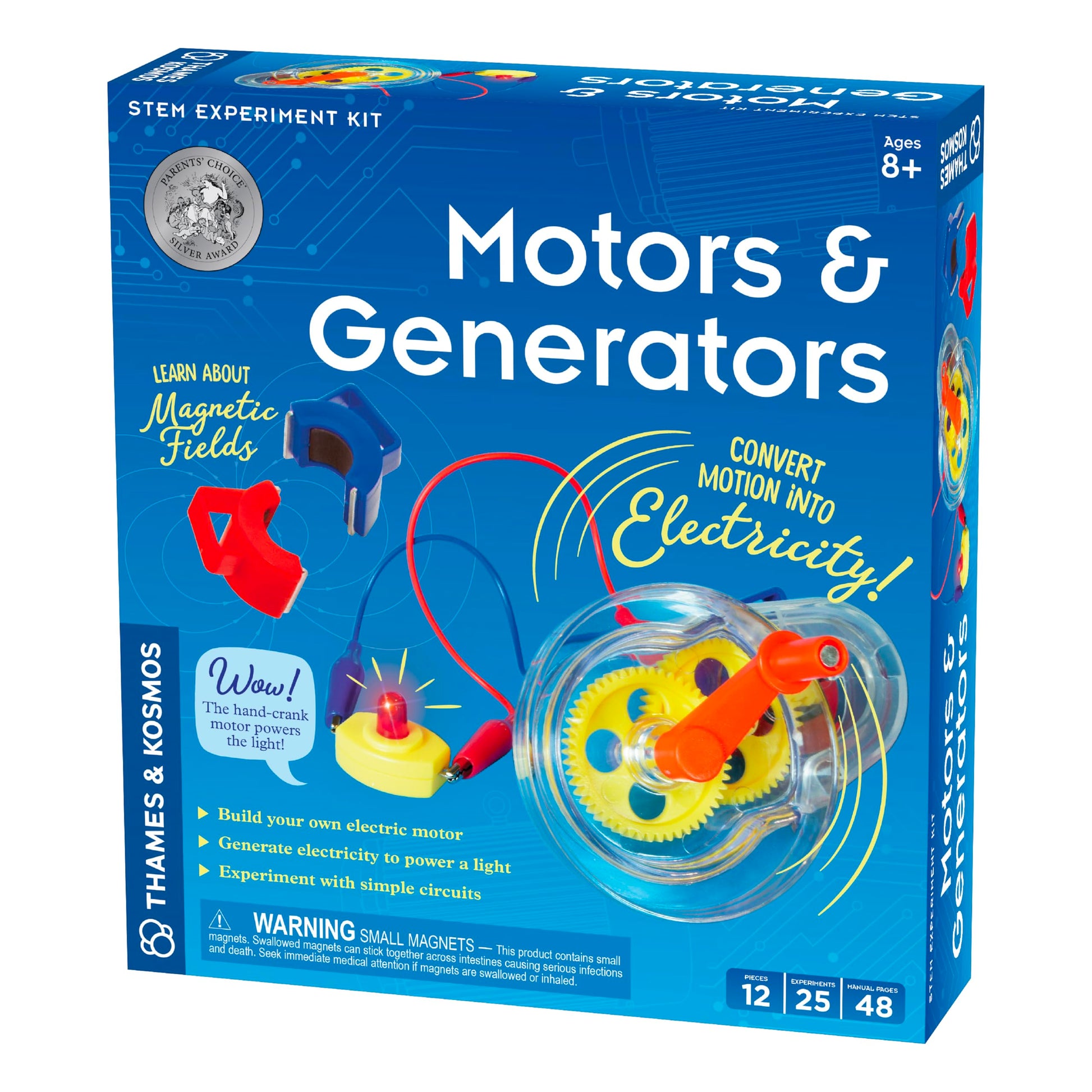 Thames & Kosmos Motors & Generators Science Kit | 25 Guided STEM Experiment Lessons | 48 Page Color Student Guide | Grades 3-6 | Ages 8+ | Play