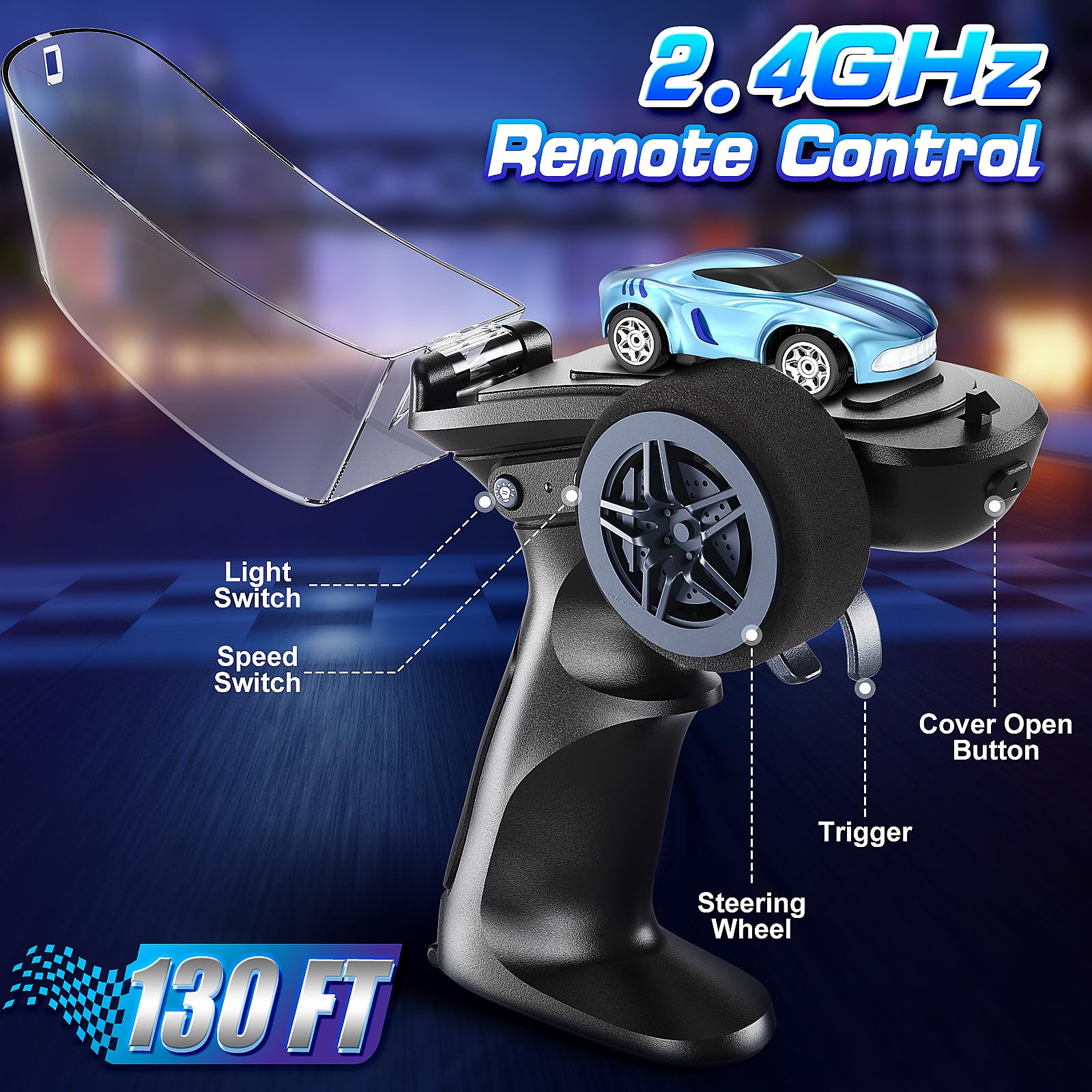 Salazaza RC Drift Car, 1/64 Mini Drift RC Cars 4WD Micro Remote Control Car with LED Lights and Speed Switch, Ideal Birthday Cars Toys for Adults Kids