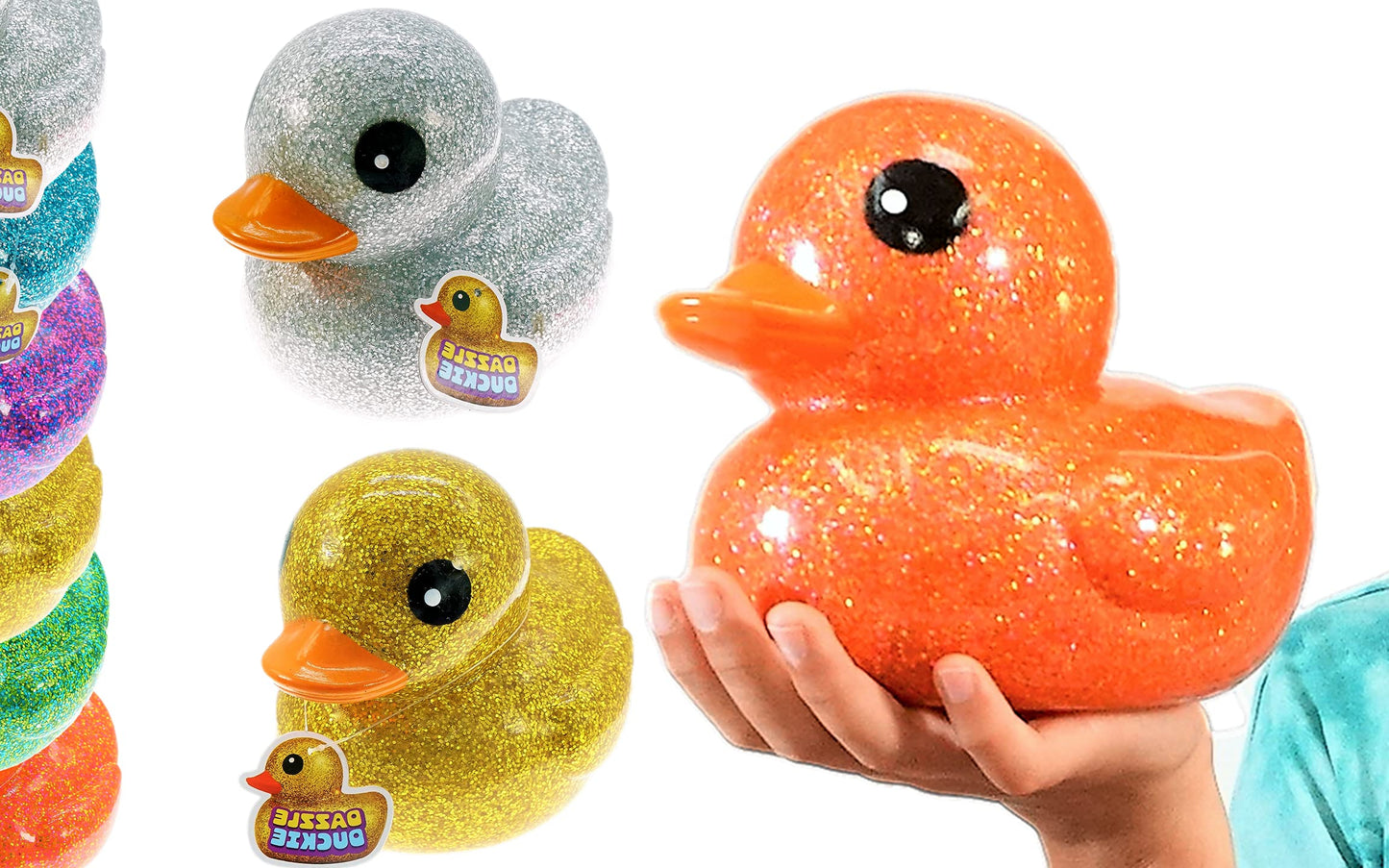 JA-RU Giant Glitter Rubber Ducks (2 Ducks Assorted) 7" Large Rubber Duck. Kid Bath Toys. Stress Relief Fidget. Beach & Pool Toy. Baby Shower