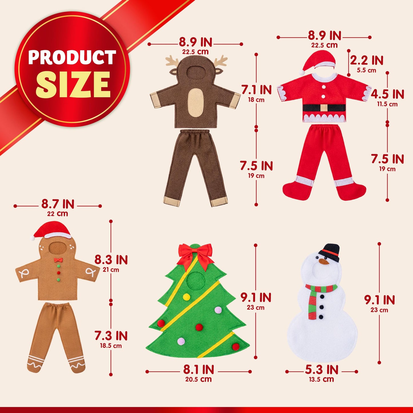 JOYIN 5 Pcs Christmas Doll Costume Set, Xmas Doll Accessories Outfits, Design for Snowman, Gingerbread Man, Christmas Tree, Reindeer and Santa