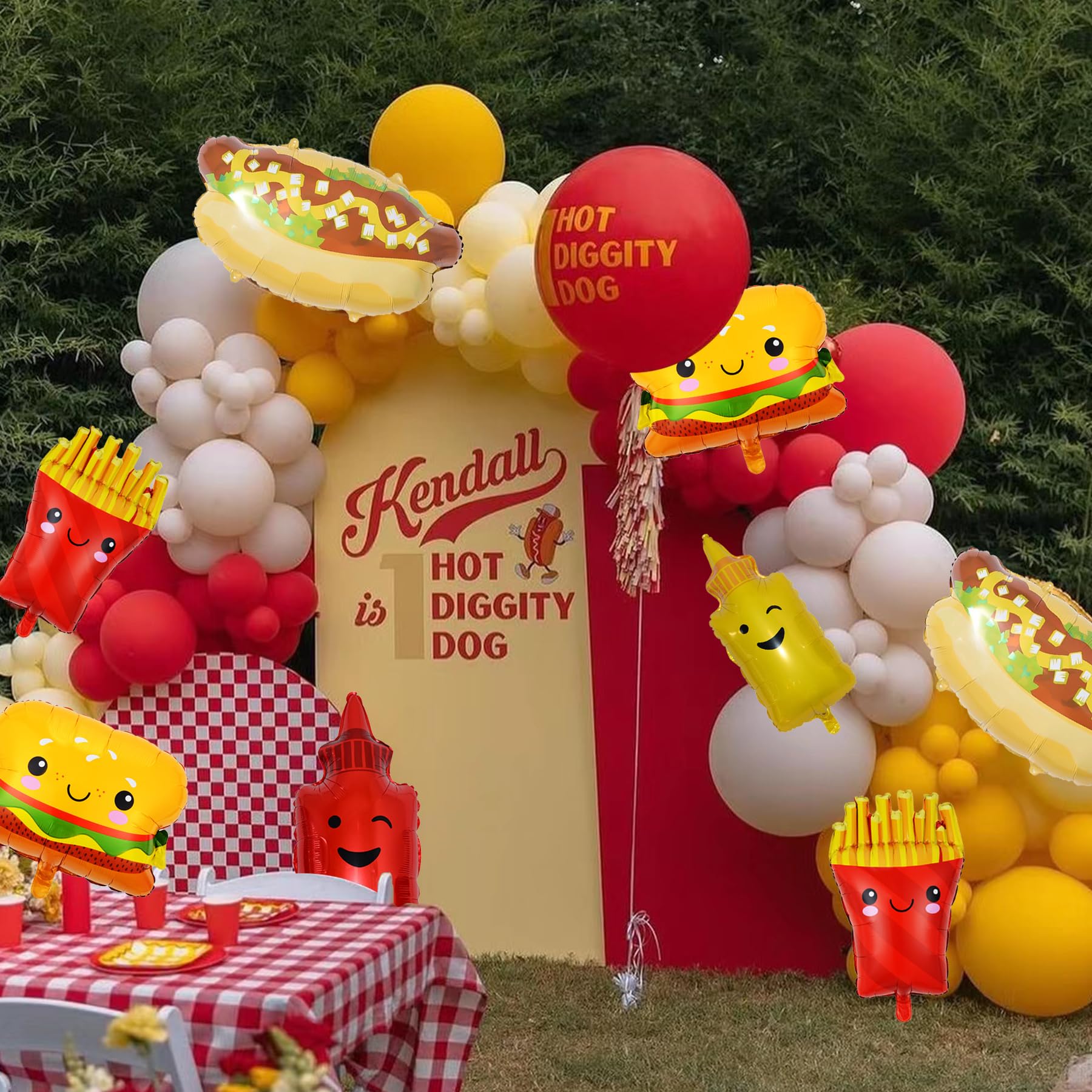 BBQ Party Balloons,5Pcs Food Themed Foil Balloons Hot Dog Hamburger Ketchup French fries Mustard Bottle for Picnic Snacks Baby Shower Birthday Party