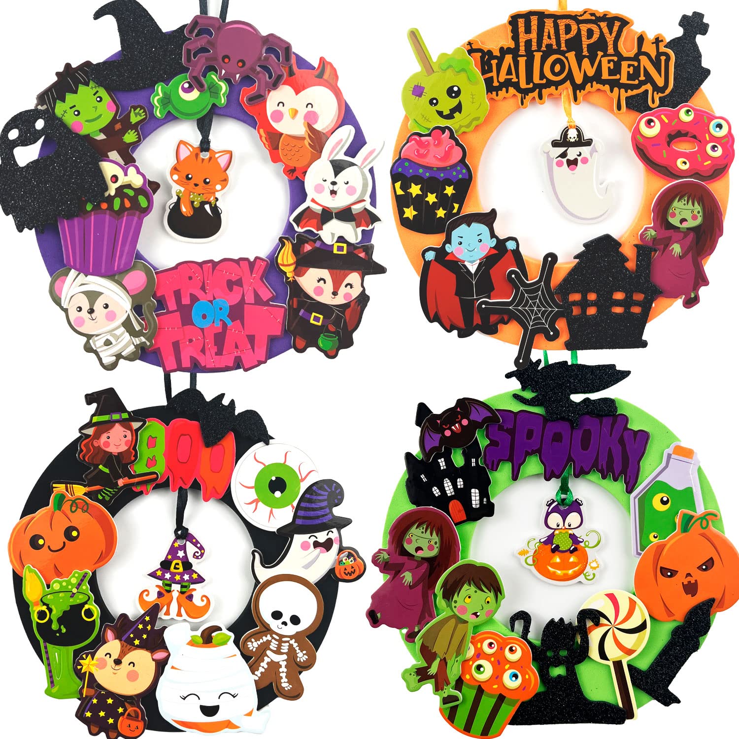 Halloween Crafts for Kids 12 Sets, DIY Wreaths Halloween Activities for Toddlers, Bulk Foam Stickers, Trick or Treat Gift Party Favors for Girls or