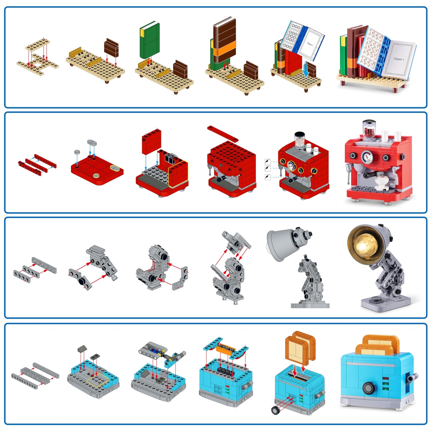 MAX Build More Premium Home Collection 2 Pack (Books & Lamp) by ZURU - Novelty Unboxing Toy & Building Brick Collectible Minis with 282 Pieces