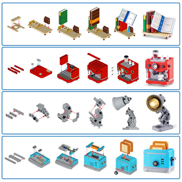 MAX Build More Premium Home Collection 2 Pack (Books & Lamp) by ZURU - Novelty Unboxing Toy & Building Brick Collectible Minis with 282 Pieces