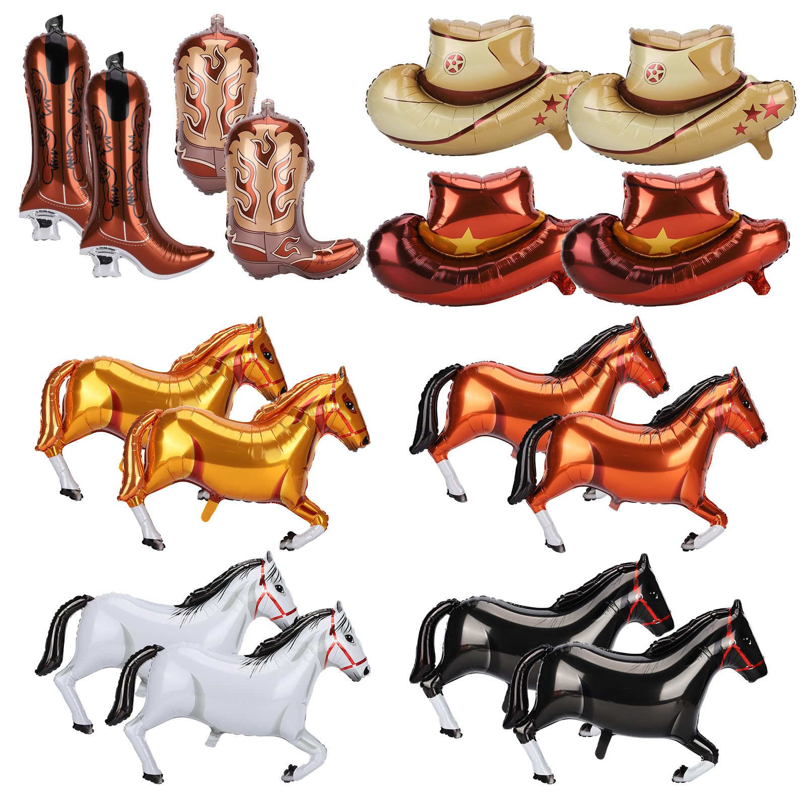 16 Pcs Western Cowboy Balloons Set- Includes 4 Boot Balloon,4 Hat Balloon, and 8 Cowboy Horse Balloons- Perfect for Cowboy Party Decorations