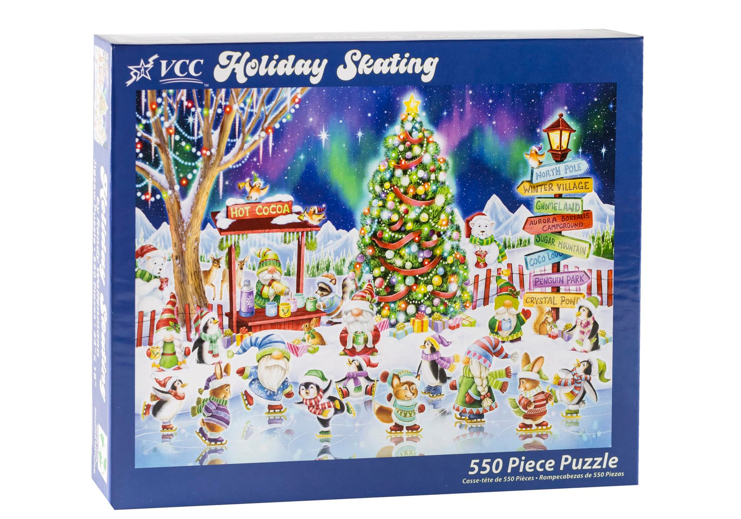 Holiday Skating Christmas Jigsaw Puzzle 550 Piece by Vermont Christmas Company - Fully Interlocking & Randomly Shaped Pieces - 24" x 18" - Family