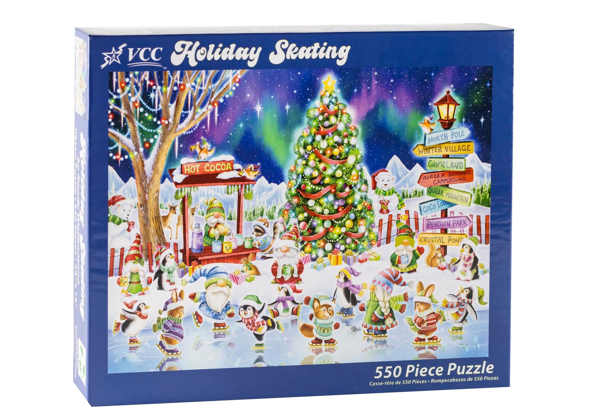 Holiday Skating Christmas Jigsaw Puzzle 550 Piece by Vermont Christmas Company - Fully Interlocking & Randomly Shaped Pieces - 24" x 18" - Family