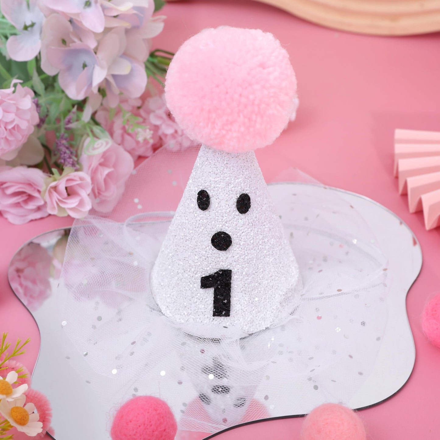 HIKLO Halloween Ghost Birthday Hat for Girls - Pink Ghost Tulle First Birthday Hat, Spooky One Birthday Hat, Little Boo Birthday Hat, Cute Halloween