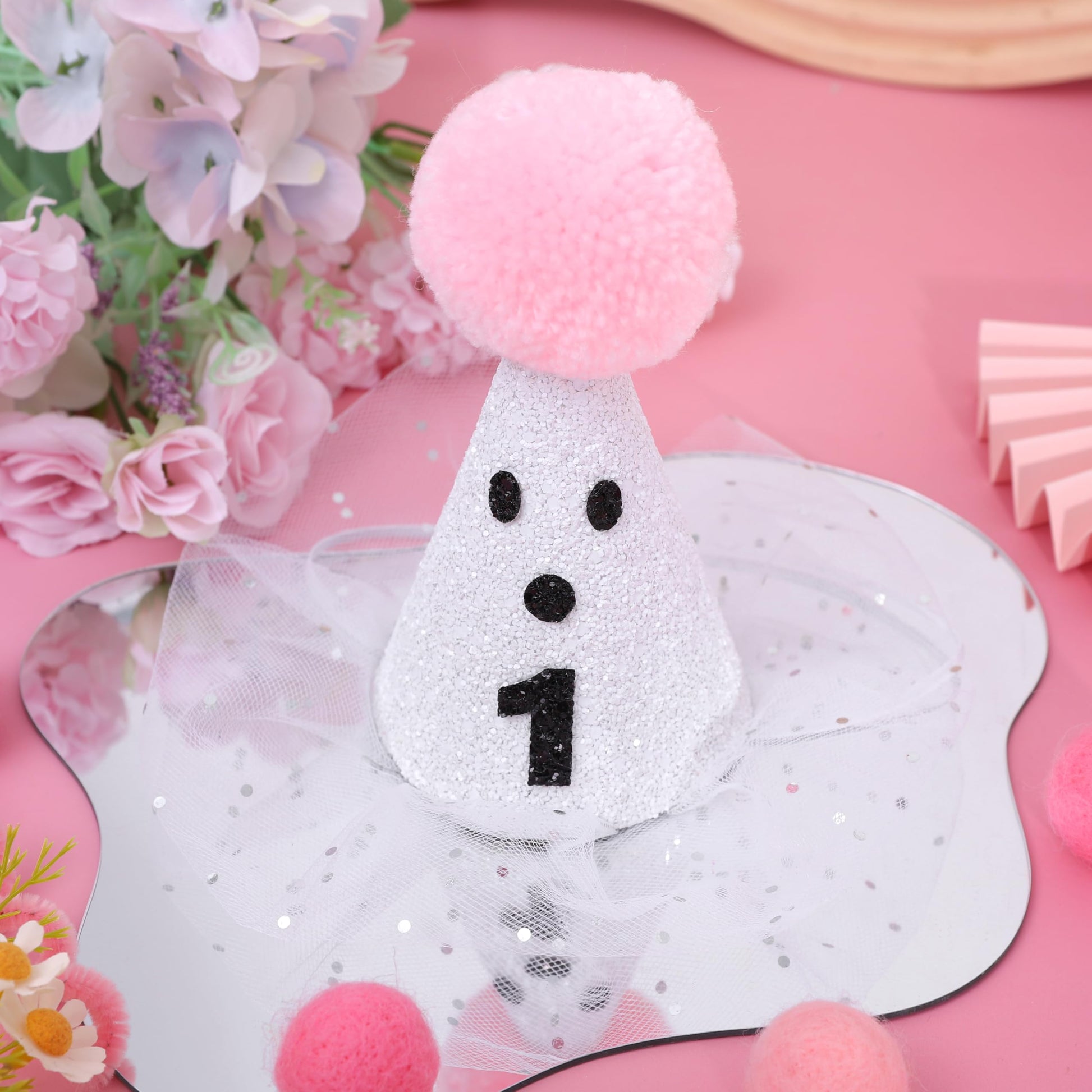 HIKLO Halloween Ghost Birthday Hat for Girls - Pink Ghost Tulle First Birthday Hat, Spooky One Birthday Hat, Little Boo Birthday Hat, Cute Halloween