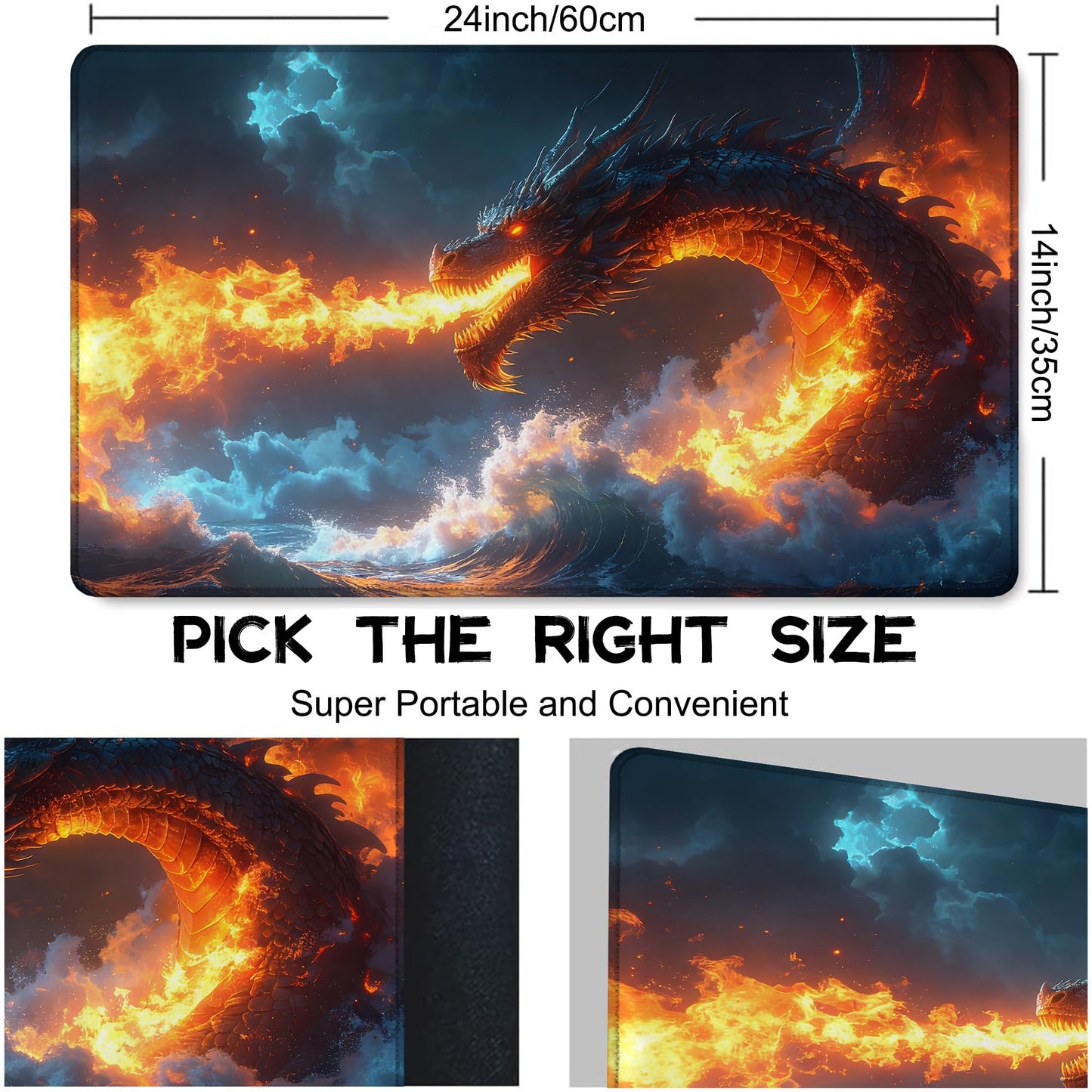 for MTG Playmat 24 x 14 Inches Majestic Dragon Unleashes Fiery Magic Play Mat Card Game Mat for Magic The Gathering TCG PTCG Playmat with Free Storage