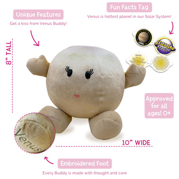 Celestial Buddies Venus Buddy | 10" Soft Stuffed Plush, Embroidered Features, Fun Planet Facts Tag for Kids - STEM Learning, Educational Gift
