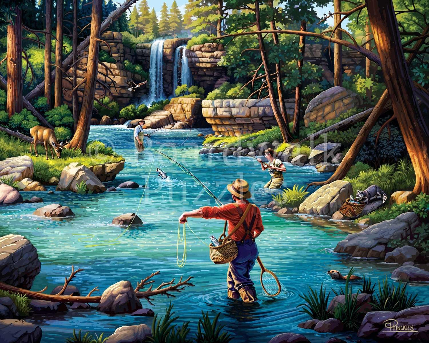 Boardwalk Fly Fishing 500 Piece Jigsaw Puzzle Scenic Outdoor River Puzzles with Premium Box, Gift for Adults and Family 16"x20"