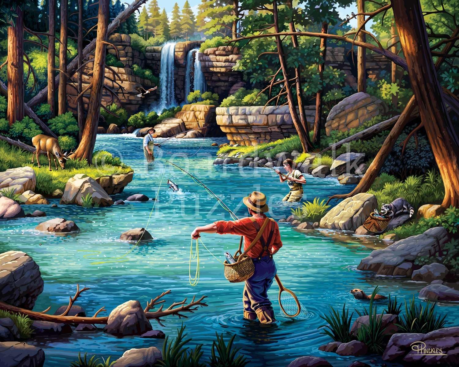 Boardwalk Fly Fishing 500 Piece Jigsaw Puzzle Scenic Outdoor River Puzzles with Premium Box, Gift for Adults and Family 16"x20"