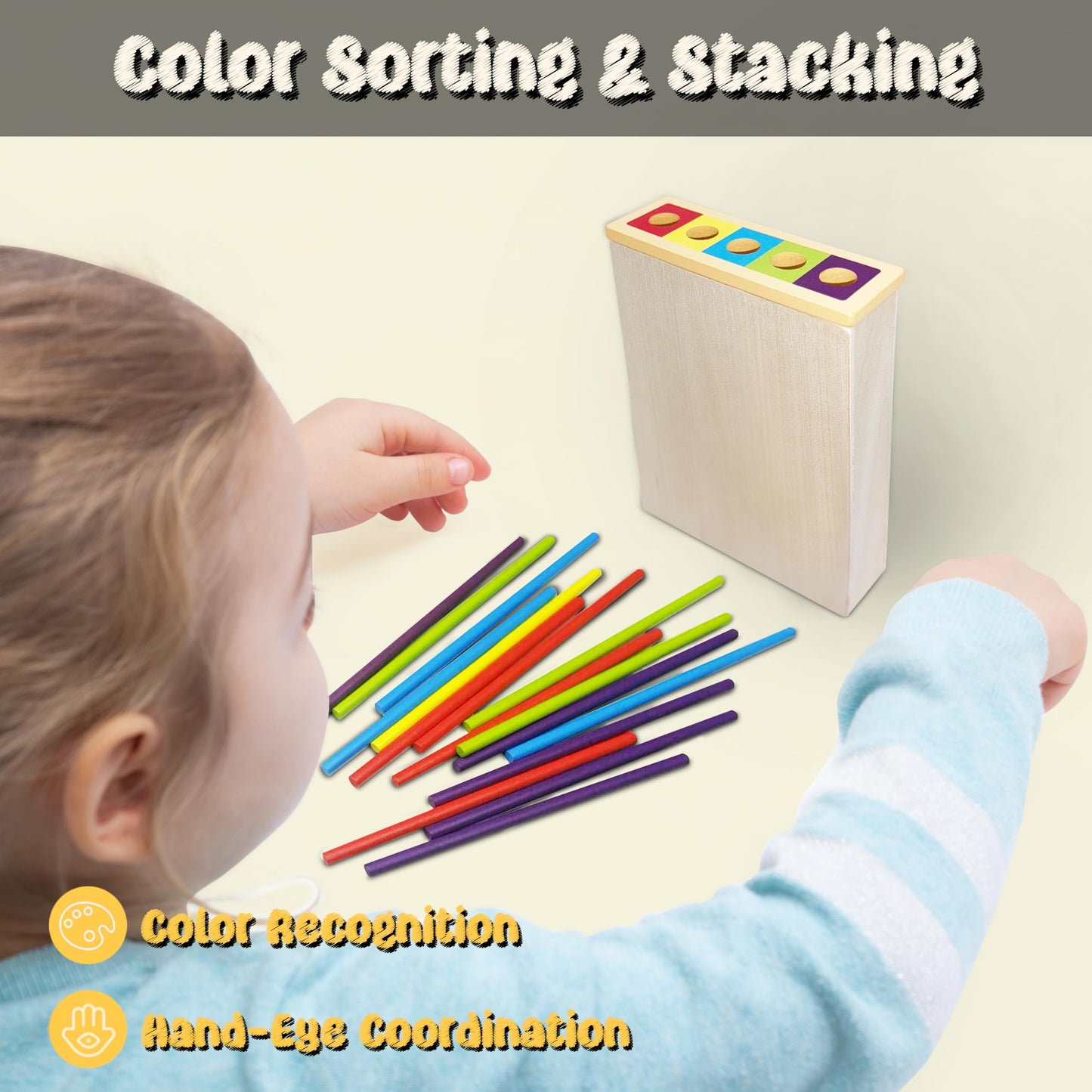 twivah 4-in-1 Board Game for Kids, Wooden Sorting & Stacking|Pick-up Sticks|Counting|Ball Drop Tower, Family Games for Kid and Adult, Montessori STEM