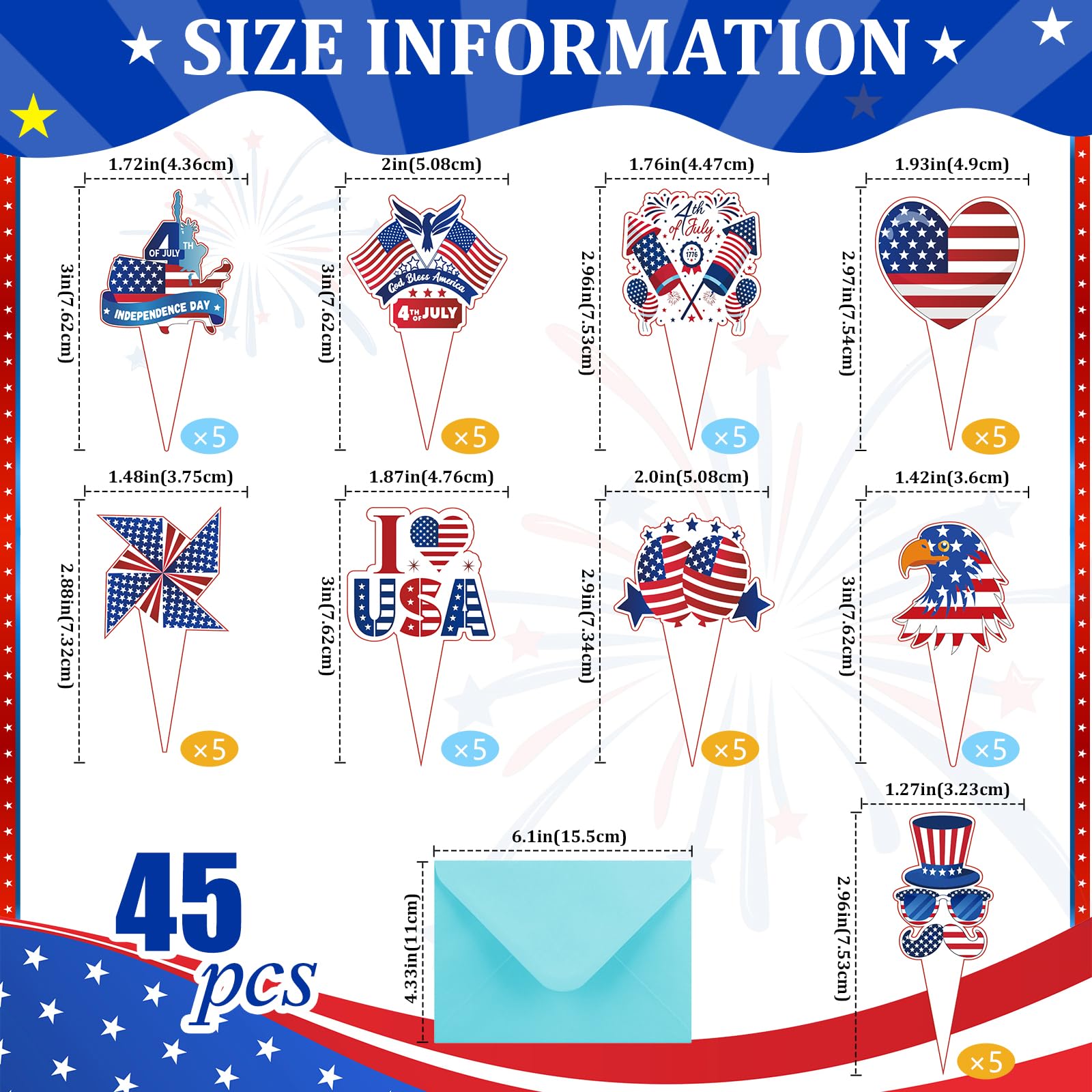 4th of July Cupcake Toppers Independence Day Theme Party Decorations