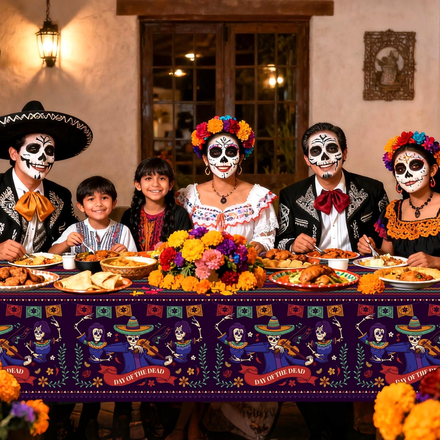 CoquetteBow012 3Pcs Day of The Dead Tablecloth - 42.5 X 70.7 inch
