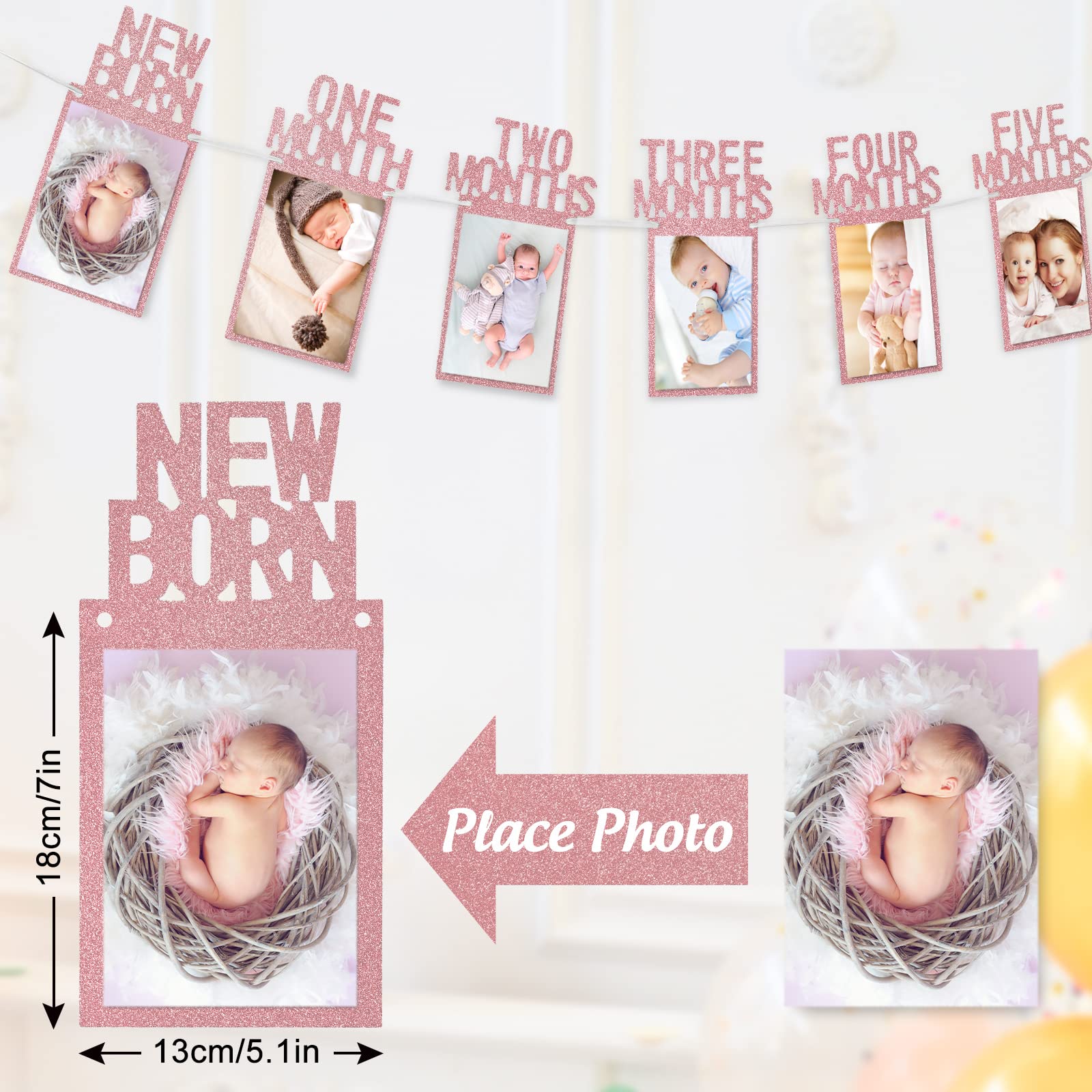 Whaline 1st Birthday Baby Photo Banner for Newborn to 12 Months, Monthly Milestone Photograph Bunting Garland, First Birthday Celebration Decoration