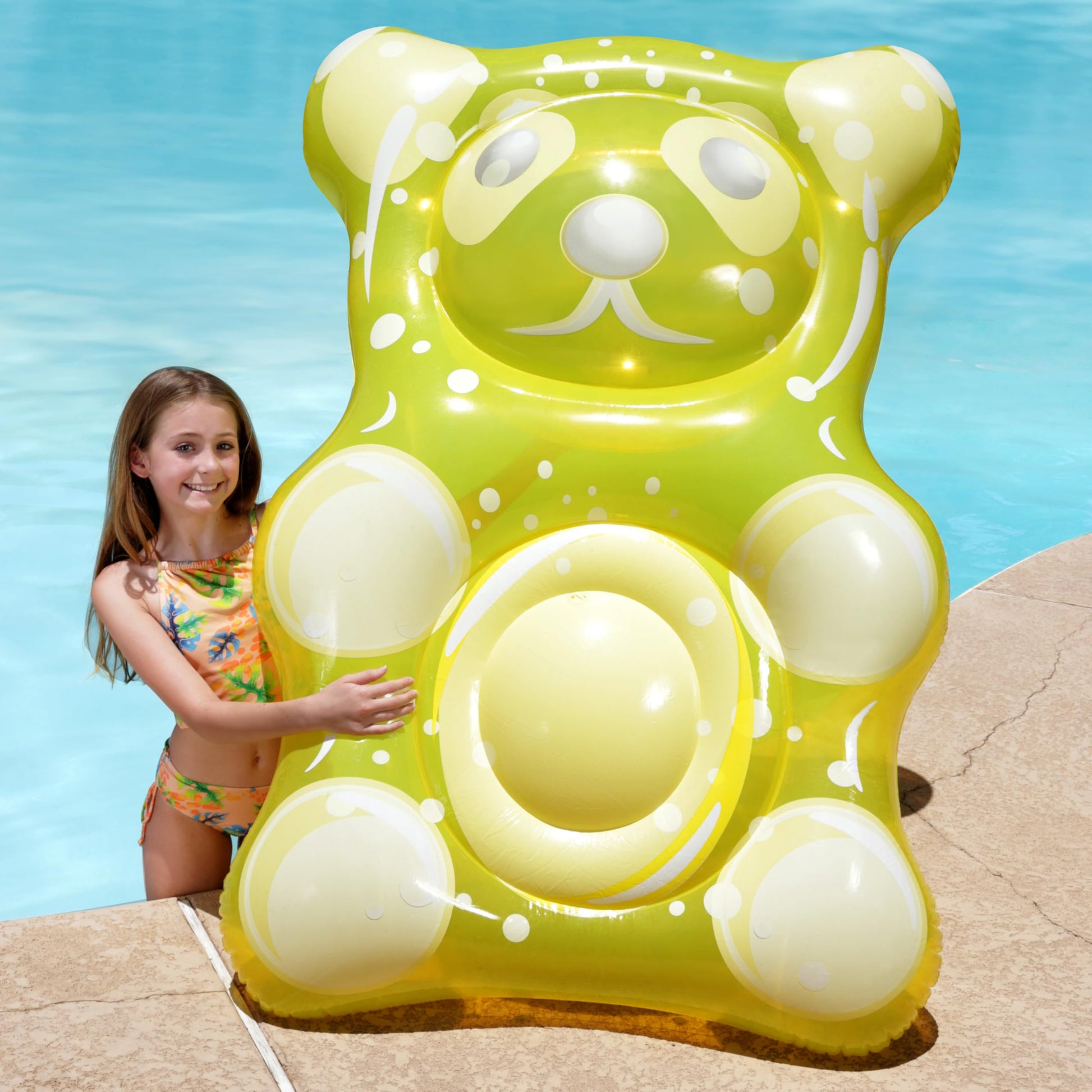 SLOOSH 60" Inflatable Gummy Bear Pool Floats - Fun Floaties Swimming Pool Float Toys Party Decorations, Beach Vacation Essentials Lounge Water Raft