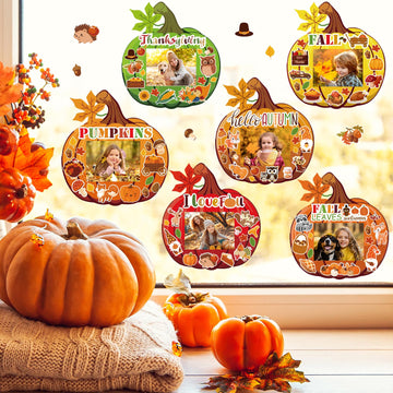 BLSUREFYX 36 Sets Fall DIY Picture Frames Craft Kit 6.8 x 6.3 Inch Autumn Pumpkin Photo Frames Ornaments with Autumn Stickers for Thanksgiving
