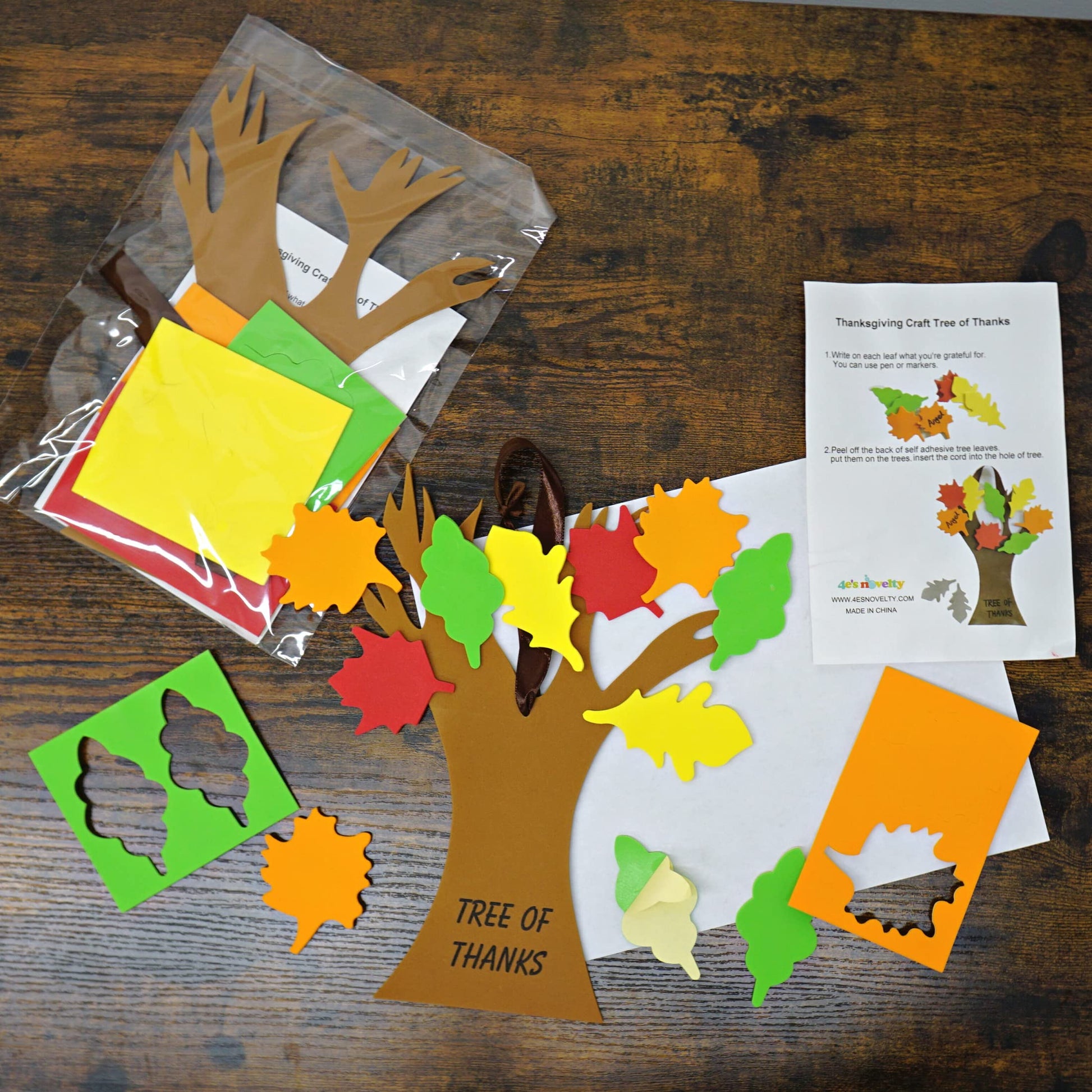 4E's Novelty Thankful Tree Craft Kit 12-Pack, Foam, Self-Adhesive - 11” Tree of Thanks, Thanksgiving Tree Craft, Ideal for Fall Crafts for Kids 4-8