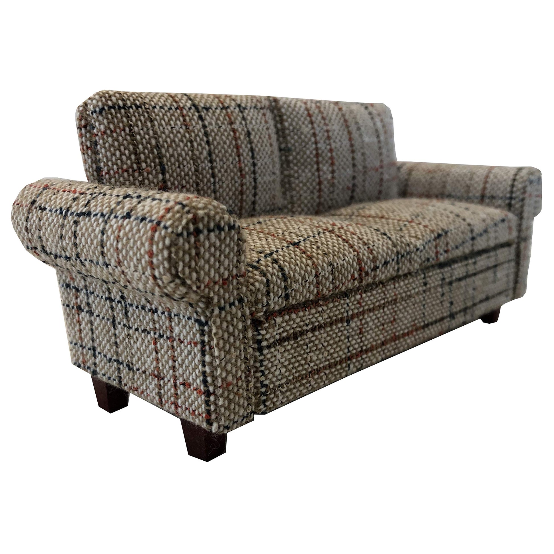 Brown Dollhouse Sofa Couch, Mini Loveseat for 6 Inch Dolls, 1:12 Scale Living Room Furniture, Retro Doll House Accessory