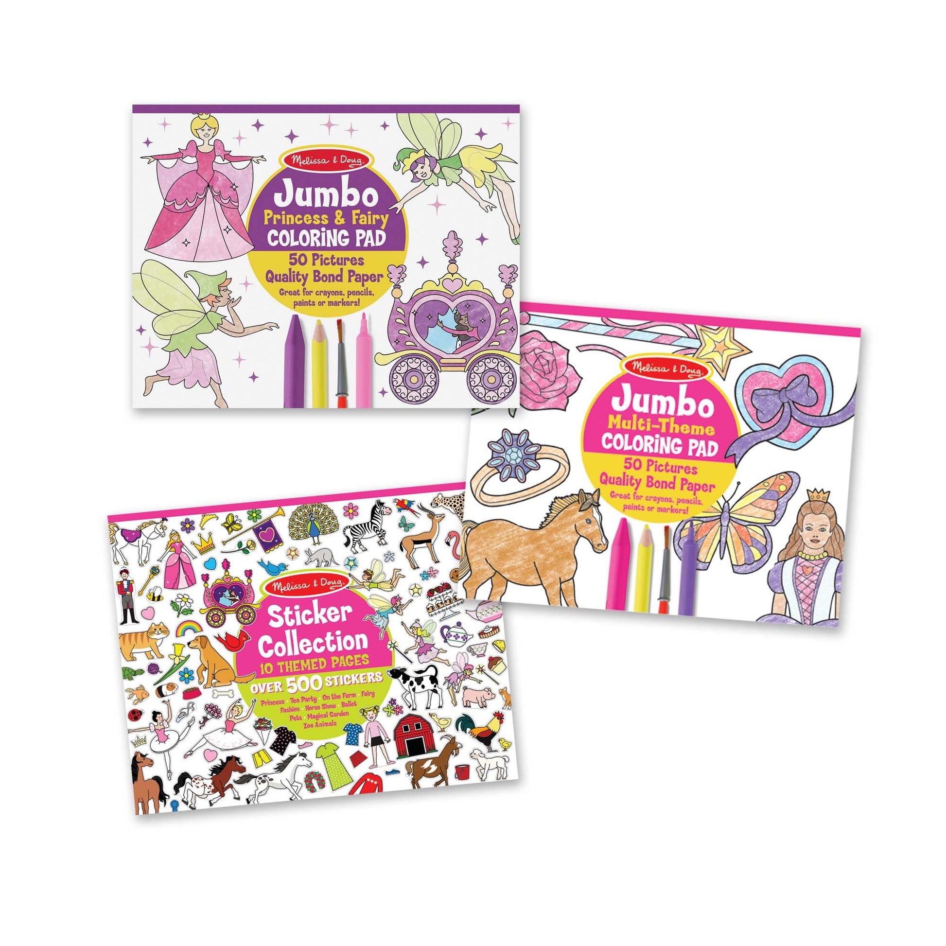 Melissa & Doug Sticker Collection and Coloring Pads Set: Princesses, Fairies, Animals, and More Kids Arts and Crafts, Sticker Books, Coloring Books