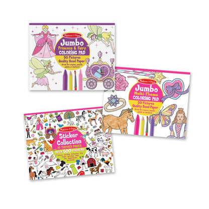Melissa & Doug Sticker Collection and Coloring Pads Set: Princesses, Fairies, Animals, and More Kids Arts and Crafts, Sticker Books, Coloring Books